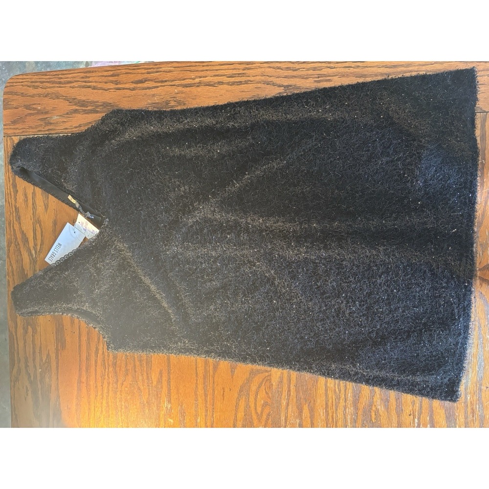 Wells Grace Black Sparkly Eyelash Knit Tank Top Medium NWT Party Metallic Shiny